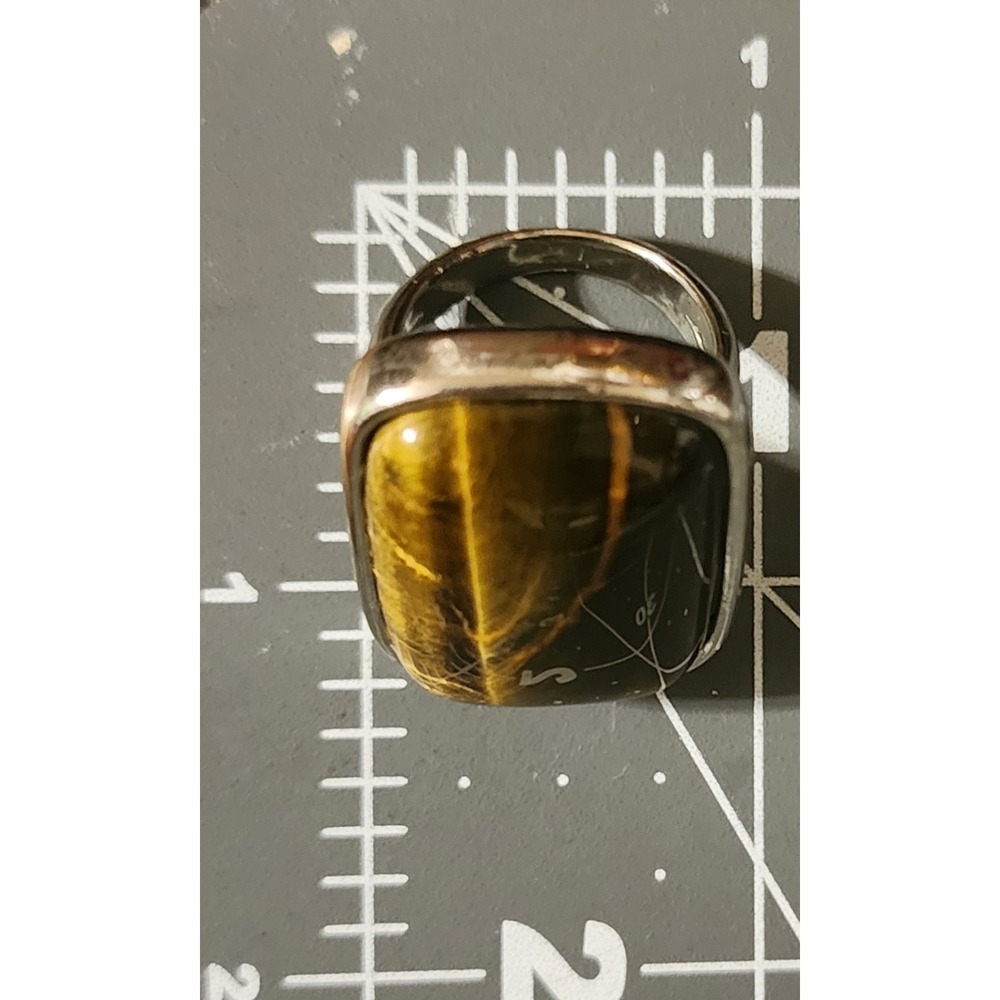 Tigers Eye Statement Ring Rectangular Cabochon Si… - image 8